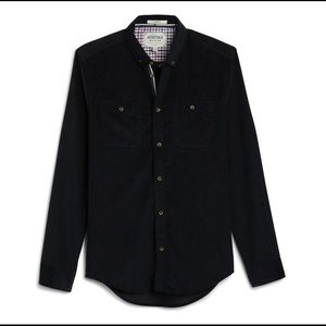 Navy blue, cotton yarn dye long sleeve shirt